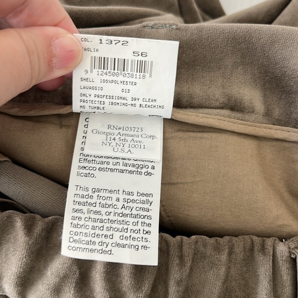 Giorgio Armani Flat Front Velvet Trousers Slant Welt Pocket Elastic Waist - Picture 9 of 9